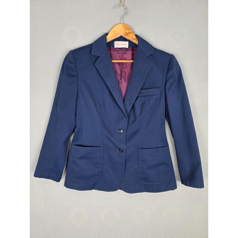 Vintage 80s Evan Picone Wool Boyfriend Blazer Small Navy ILGWU Union Made